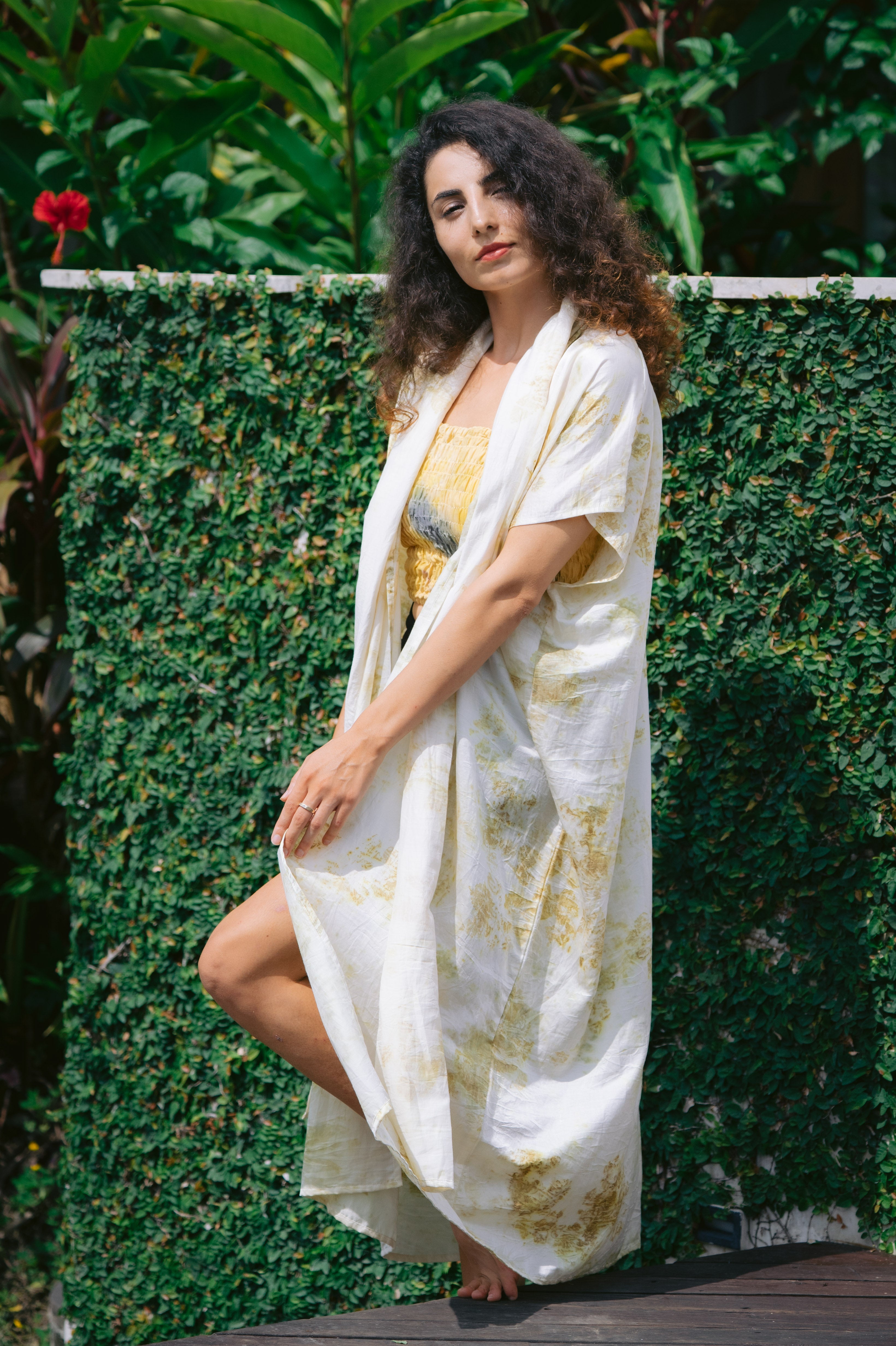 The Yogini – White Green & Yellow Cotton Silk Eco Print Pyjamas